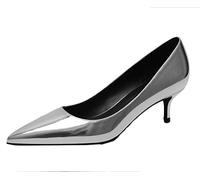 Tacones de Gatito para Mujer Charol Zapatos de tacón para Mujer Zapatos de graduación sin Cordones para Las Vacaciones de la Fiesta de Bodas Plateado 35 EU