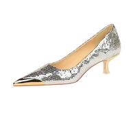 Tacones de Gatito para Mujeres Brillantes, Pantalones de Punta de Punta Puntiaguda, Zapatos comerciales de tacón bajo