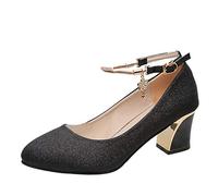 Tacones de pie Wedding Women's Solid High Chunky Fashion Shoes Work Round Women's High Tacons Botín Baile (Black, 40)