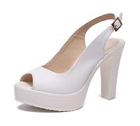 Tacones de plataforma alta para mujer Zapatos Mary Jane Punta abierta Tacón de bloque grueso Correa trasera Hebilla Bombas de vestir Sandalias sin cordones Zapatos de oficina formales,Blanco,36