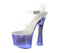 Tacones de plataforma transparentes para mujer, tacones de baile de poste para mujer, puntera abierta, transpirable, tacón alto iluminado con hebilla ajustable en el tobillo, antideslizantes, cómodos