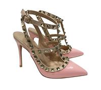 Tacones Mujer Bombas Stilettos para Disco Tacones De Charol Remache Metálico Hueco Romano