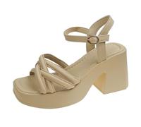 Tacones Mujer Pies Anchos Sandalias Verano Comodas Sandalias De Tacón Grueso Con De Gama Alta Para Principios Primavera Con Gruesa Para Mujer Sandalia Playa Talla 42 (Khaki 38)