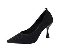 Tacones para Mujer, Negros desenfadados, Boca Poco Profunda, Tacones Altos Puntiagudos, Zapatos de Trabajo cómodos y Transpirables de Punto Informales para Mujer