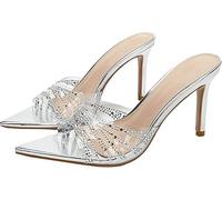 Tacones Para Mujeres Gatito Tacones Bajos Abiertos Pie Cuadrado Tanga Tacón Sandalias De Moda Sexy Zapatos De Comodidad Para(Silver,36)