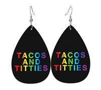 Tacos And Titties Funny Gay Lesbian Pride LGBTQ Faux Leather Ligero Pendientes colgantes en forma de lágrima para mujer