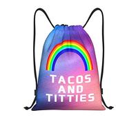 Tacos and Titties Funny Gay Lesbian Pride LGBTQ Mochila con cordón impermeable bolsa de playa bolsa de gimnasio pequeña mochila de viaje mochila deportiva para mujeres y hombres