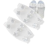 Tacos de hielo para zapatos y botas, crampones antideslizantes universales de 7 dientes, tacos de tracción de acero resistente con silicona elástica para caminar, senderismo y correr sobre hielo de