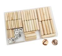 Tacos Madera, CESFONJER 116 pcs Espigas de Madera, 6 pcs Centro de Clavijas y 3 pcs Tope para Brocas, para Muebles de Carpintería Carpintero Aficionado DIY(6mm/60 pcs, 8mm/34 pcs,10mm/22 pcs)