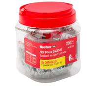 Fischer Propack SX Plus 6 S, 200 tacos 6x30 con tornillo y broca SDS 6 mm bote reutilizable