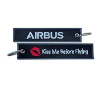 Tacro Airbus Llavero Bordado 'Kiss Me Before Flying', Negro, 14,5 cm, Diseño de Aviación