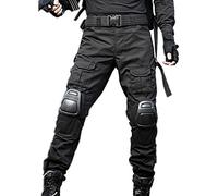 TACSIXTO Pantalones Tácticos Profesionales para Paintball y Airsoft, Multibolsillos con Rodilleras Extraíbles (FR/ES, Letras, L, Regular, Regular, Negro)