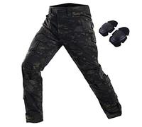 TACSIXTO Pantalones Tácticos Profesionales para Paintball y Airsoft, Multibolsillos con Rodilleras Extraíbles (FR/ES, Letras, L, Regular, Regular, Camo Negro)
