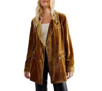 TACSTRUN Casual Terciopelo Blazer Entallado Solapa botón Frente Chaqueta Chaqueta Manga Larga Chaqueta Ligera de Las Mujeres,Oro,XXL