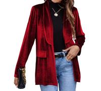 TACSTRUN Chaqueta de Terciopelo Blazer Casual Manga Larga Cuello Solapa Blazer Negocios Largo cárdigan más Ropa,Rojo,XL
