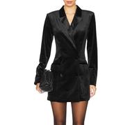 TACSTRUN Chaqueta de Terciopelo Blazer Vestido Casual Manga Larga con Muescas Traje Falda de Negocios Tops Ropa Exterior,Negro,S