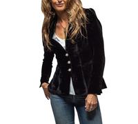 TACSTRUN Chaqueta de Traje de Terciopelo Blazer Ligero Casual Recortado Manga Larga Totalmente Forrado Chaqueta Blazer Outerwear,Negro,M