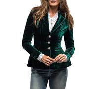 TACSTRUN Chaqueta de Traje de Terciopelo Blazer Ligero Casual Recortado Manga Larga Totalmente Forrado Chaqueta Blazer Outerwear,Verde,S
