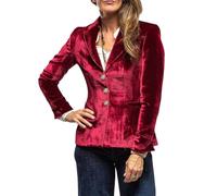 TACSTRUN Chaqueta de Traje de Terciopelo Blazer Ligero Casual Recortado Manga Larga Totalmente Forrado Chaqueta Blazer Outerwear,Rojo,S