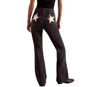 TACSTRUN Cintura Alta elástico Bootcut Jeans Holgado Estrella Parche Desgastado Recto Pantalones de Mezclilla de Las Mujeres,Negro,XL
