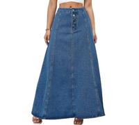 TACSTRUN De Talle Alto Denim Maxi Falda Vintage A-Line Largo Jean Falda De Las Mujeres,Azul,L