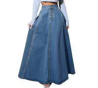TACSTRUN De Talle Alto Maxi Denim Falda Vintage Botón Lavado Frente Una Línea Casual Long Jean Falda De Las Mujeres,Dark Blue,L
