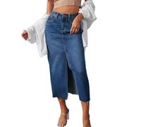 TACSTRUN Falda Vaquera para Mujer Sexy de Cintura Alta con Abertura Larga Falda Vaquera,Dark Blue,XL