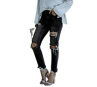 TACSTRUN Los Pantalones Vaqueros De Novio Negro De Las Mujeres Se Rasgaron Los Pantalones De Mezclilla del Tobillo Desgastados Angustiados,Negro,XXL