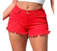 TACSTRUN Pantalones Cortos De Mezclilla De Las Mujeres De Talle Alto Rasgado Stretchy Jeans Corto Distressed Frayed Hem Denim Hot Short,Rojo,S