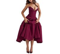 TACSTRUN Sexy sin Mangas corsé corsé Maxi Vestido Tubo Top Ruched Flowy Elegante Noche Vestidos de Fiesta Largos,Rojo,S