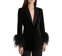 TACSTRUN Terciopelo Blazer Ligero Manga Larga Entallado Solapa de Las Mujeres encajado Frente Abierto Casual satén Dressy Blazers con Bolsillos,Negro,M