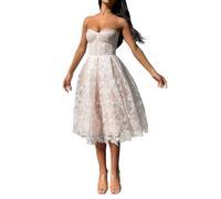 TACSTRUN Vestido de corsé de Las Mujeres Sexy Tubo Superior Encaje Floral Bordado Midi Vestidos Vestido de Fiesta Vintage Vestido de cóctel,Blanca,M