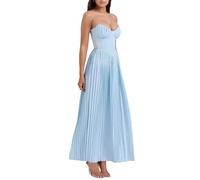 TACSTRUN Vestido de corsé Sexy Plisado Elegante Tubo Superior Bustier Midi Vestido Flowy hem Low Cut Vestidos de Fiesta,Azul,L