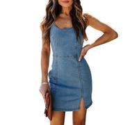 TACSTRUN Vestido Vaquero Ajustado con Cuello Cuadrado, Sexy, sin Mangas, a la Moda, con Abertura en la Cintura, Vestido Vaquero de Verano, Vestidos de Verano por Debajo de la Rodilla,Azul,M