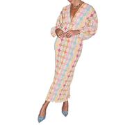 TACSTRUN Vestidos africanos para Las Mujeres de Manga Larga Cuello en v Elegante patrón Imprimir Maxi Kaftan Vestido Africano Traje,Multi Colored,L