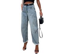 TACSTRUN Vintage Baggy Boyfriend Jeans Mediados Aumento Relax Fit Barrel Pantalones De Mezclilla De Las Mujeres,Azul,S