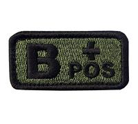 Táctico Tipo B positivo Tipo de sangre emblema Broche Bordado de Gancho y Parche de Gancho y bucle de cierre, Verde oliva