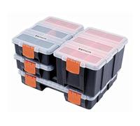 Tactix 320020 - Set de 4 Cajas de Almacenamiento Apilables con Separadores, Forro Interior Extraíble, Complementos y Compartimentos Personalizables