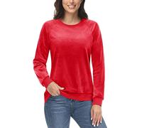 TACVASEN Camisas de Entrenamiento de Terciopelo Camiseta de Manga Larga Sudaderas Elásticas con Cuello Redondo para Mujer Rojo Tomate,S