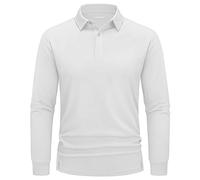 TACVASEN - Camisas polo para hombre de manga larga, secado rápido, camisetas de running, golf y trabajo transpirables con 3 botones, blanco, M