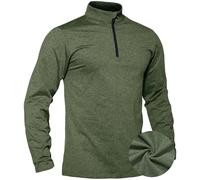 TACVASEN Camiseta de manga larga para hombre, con media cremallera, forro polar, capa base térmica, verde, M