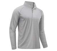 TACVASEN Camiseta Hombre UPF 50+ UV Protección Solar Manga Larga Camiseta Cuello Alto Exterior Senderismo Surf Running Pesca Gris Claro 3XL