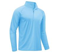 TACVASEN Camiseta Manga Larga 1/4 Cremallera Hombre Camiseta UV Exterior Protección Solar Running Verano Hombre Azul Agua L