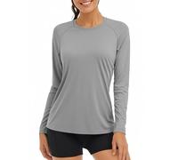 TACVASEN Camisetas de Protección Solar Mujeres Top de Corriendo UPF 50 Camisetas UV Tops de Gimnasio Entrenamiento Al Aire Libre Camiseta Senderismo Jersey de Ciclismo Gris Claro