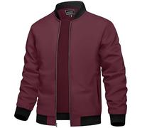 TACVASEN Chaqueta Bomber de Hombre para Verano - Universitaria, de Piloto, de Transición - Vino Rojo, M
