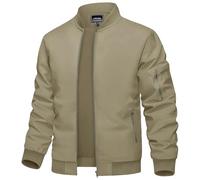 TACVASEN Chaqueta bomber para hombre, ligera, de entretiempo, para primavera, verano, con bolsillos con cremallera, beige, M