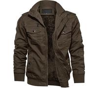 TACVASEN Chaqueta de forro polar para hombre, cálida, de invierno, térmica, acolchada, de transición, militar, de campo, cargo con bolsillos, café, L