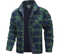 TACVASEN Chaqueta de Franela para Hombre Camisas de leñador Acolchadas Camisa de Trabajo Acolchada a Cuadros con Bolsillos Verde,M