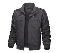 TACVASEN Chaqueta de transición para hombre, chaqueta de primavera, cuello alto, chaqueta cargo militar de algodón, chaqueta de trabajo con muchos bolsillos, gris oscuro, 3XL