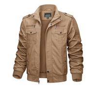 TACVASEN Chaqueta de transición para hombre, chaqueta de primavera, cuello alto, chaqueta cargo militar de algodón, chaqueta de trabajo con muchos bolsillos, caqui, 3XL
